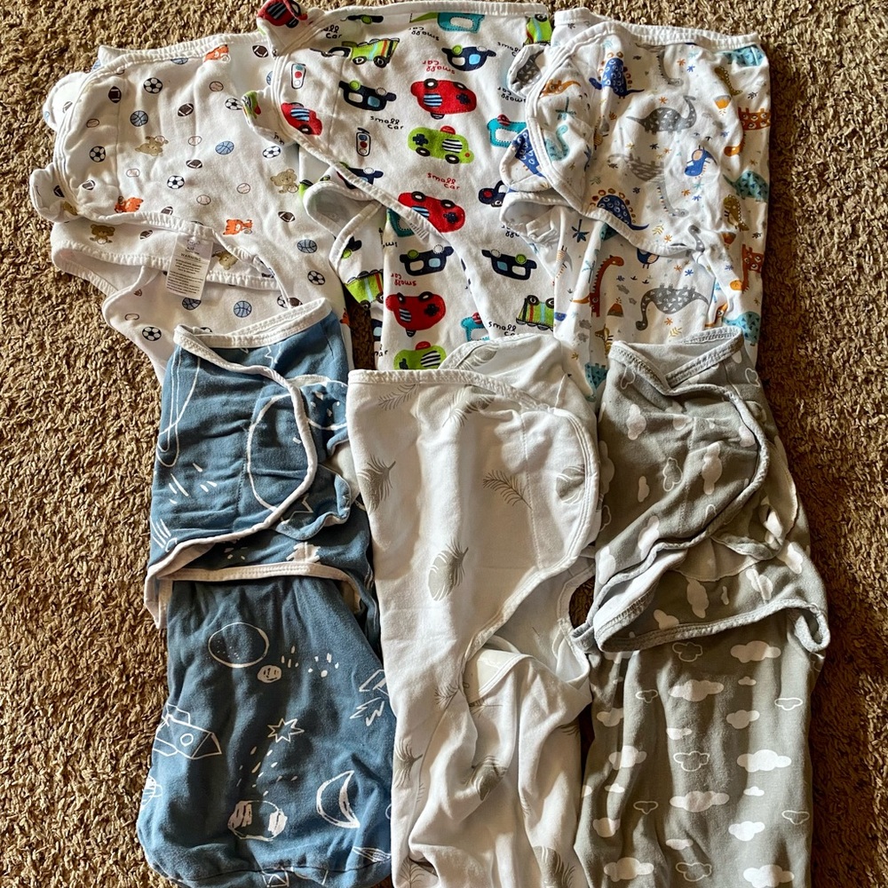 Bundle of 6 0-3month Baby boy Velcro swaddle sacks bundle
